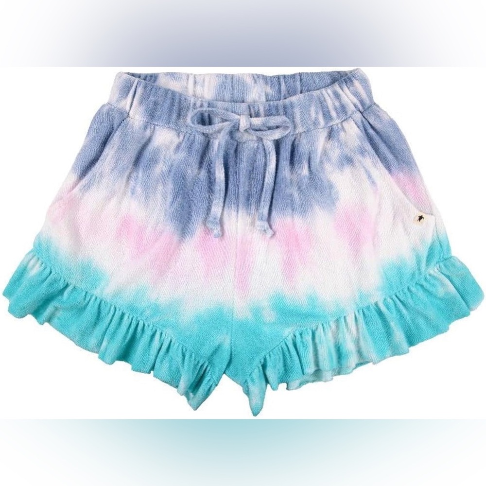 Simply Southern Women's Terry Cloth Tie Dye Colorblock Ruffle Shorts